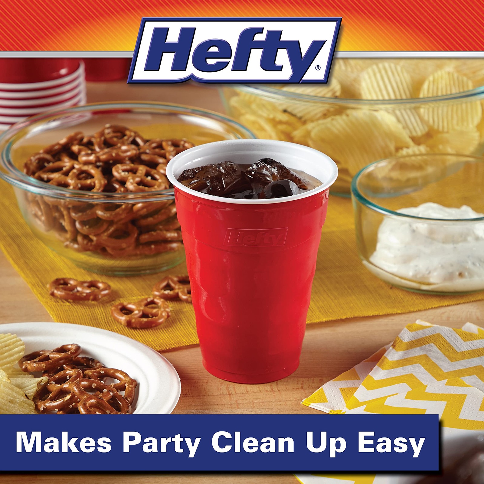 Hefty Party On Disposable Plastic Cups, 50 Count, 18 Oz 50 count, Red