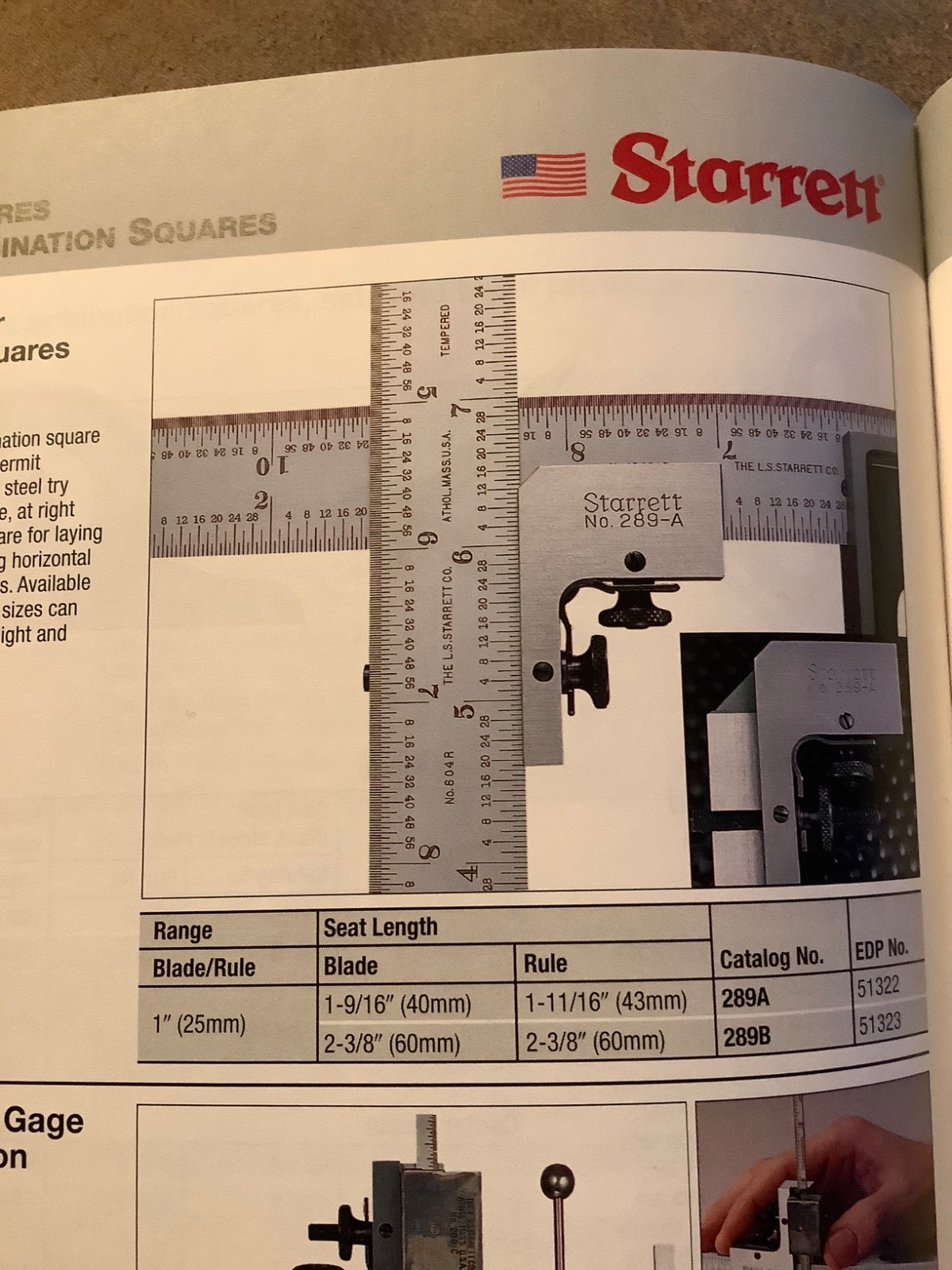 Starrett 289B Attachment for combination square NOS EDP 51323