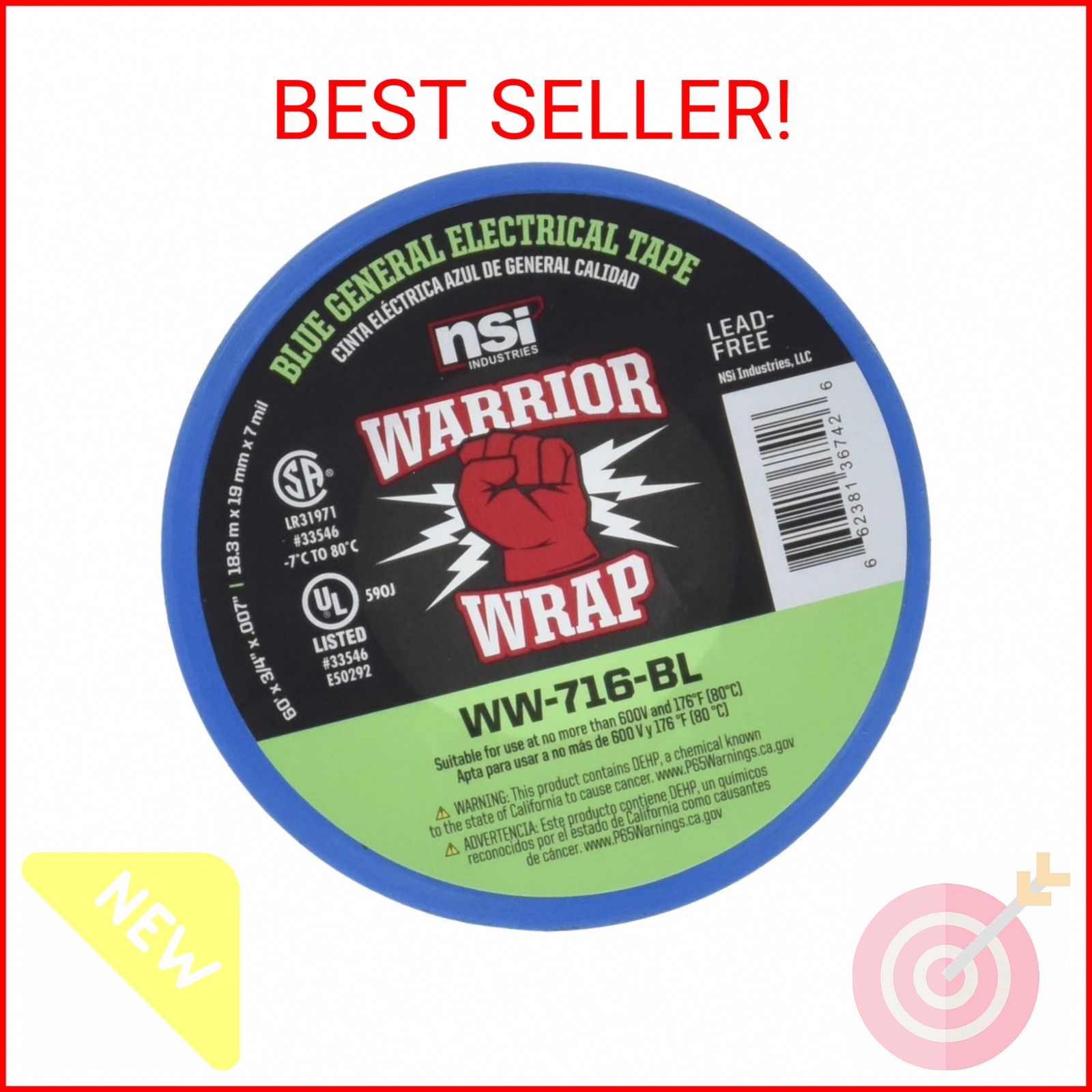 WarriorWrap General 3/4 in. x 60 ft. 7 mil Vinyl Electrical Tape, Blue