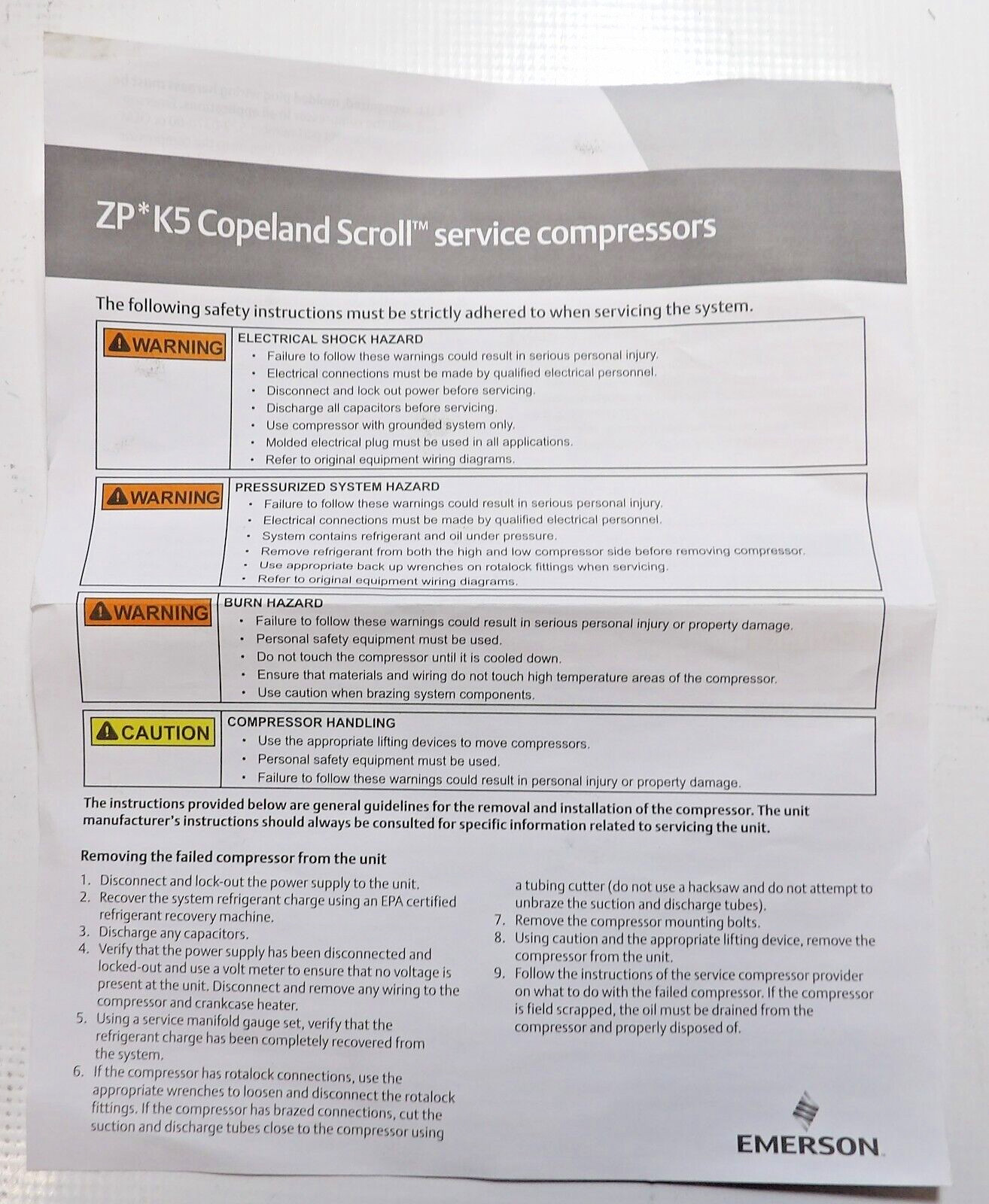 Copeland ZP16K5E-PFV-830 Scroll Compressor 208-230V 1Ph 60Hz 15,500 BTU – NEW!