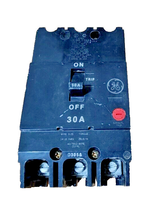 GE Type TEY330, 30 Amp, 3-Pole, 480 / 277Vac Circuit Breaker 14KA