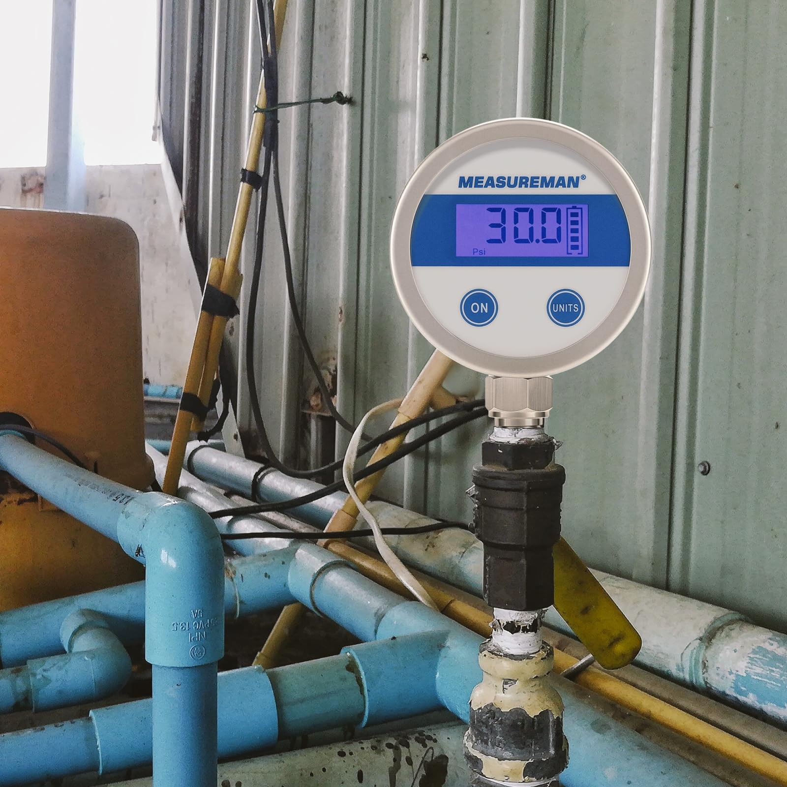 Economy Digital Pressure Gauge 2.5 Blue Backlit LCD, 0-30 PSI All Stainless S…