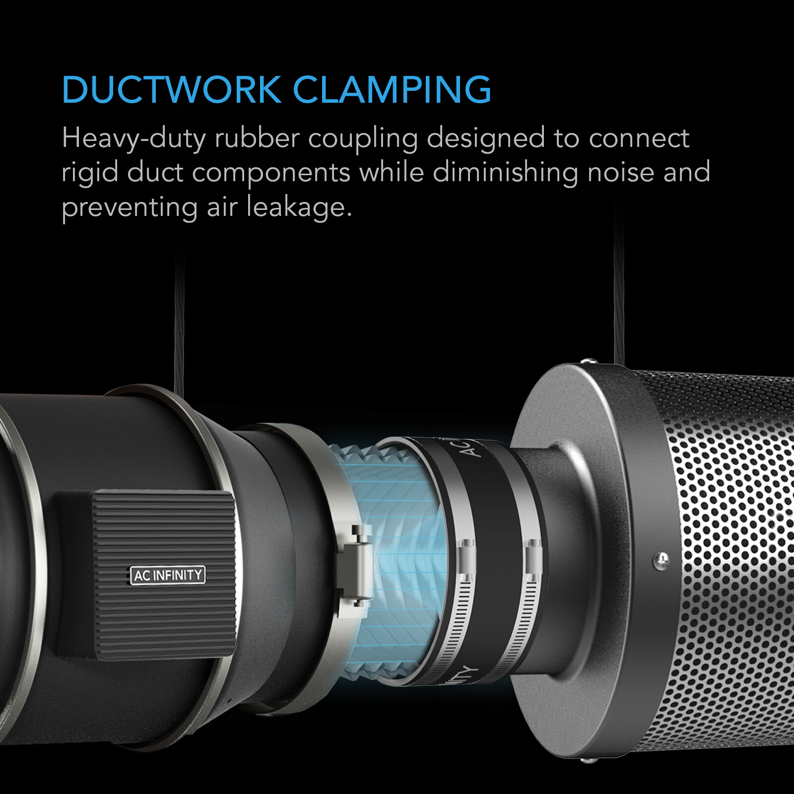 Noise Reduction Clamp, 8-Inch Rubber Duct Coupler with Stainless Steel Clamps