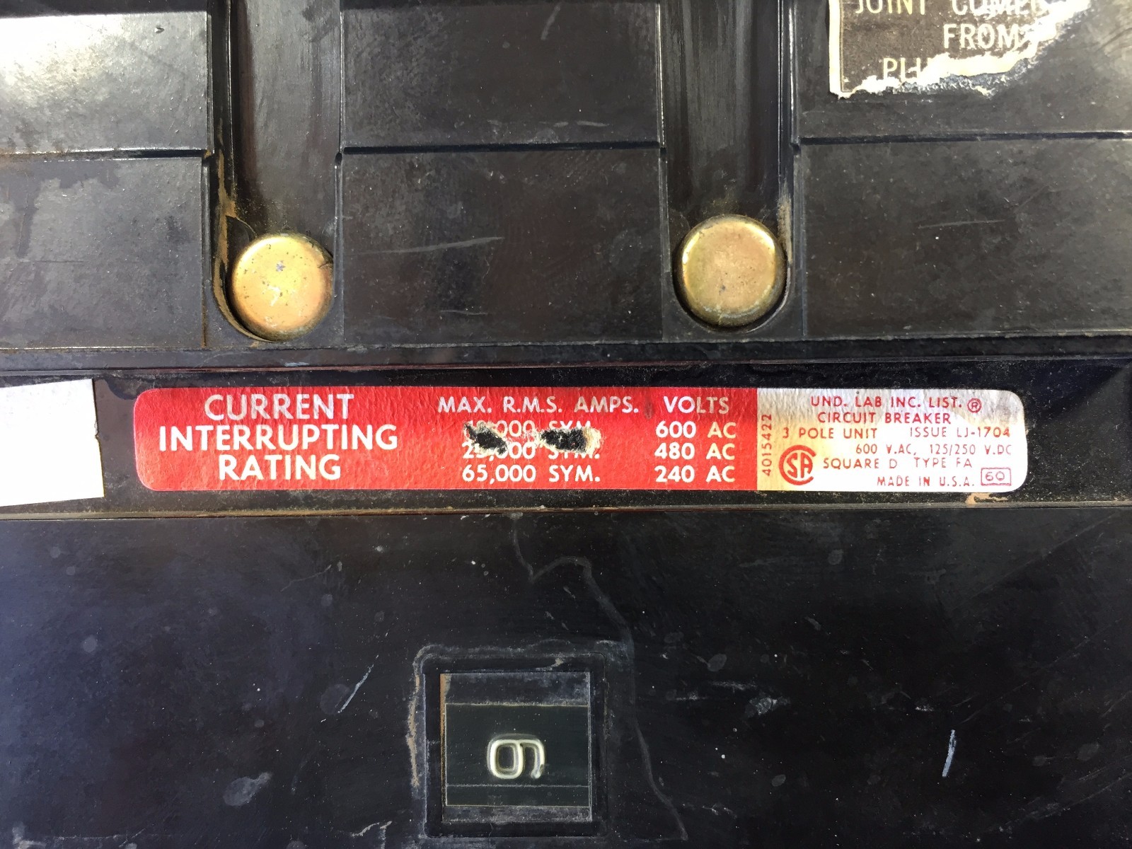 SQUARE D FH36015 15A 600V 3P I-LINE CIRCUIT BREAKER