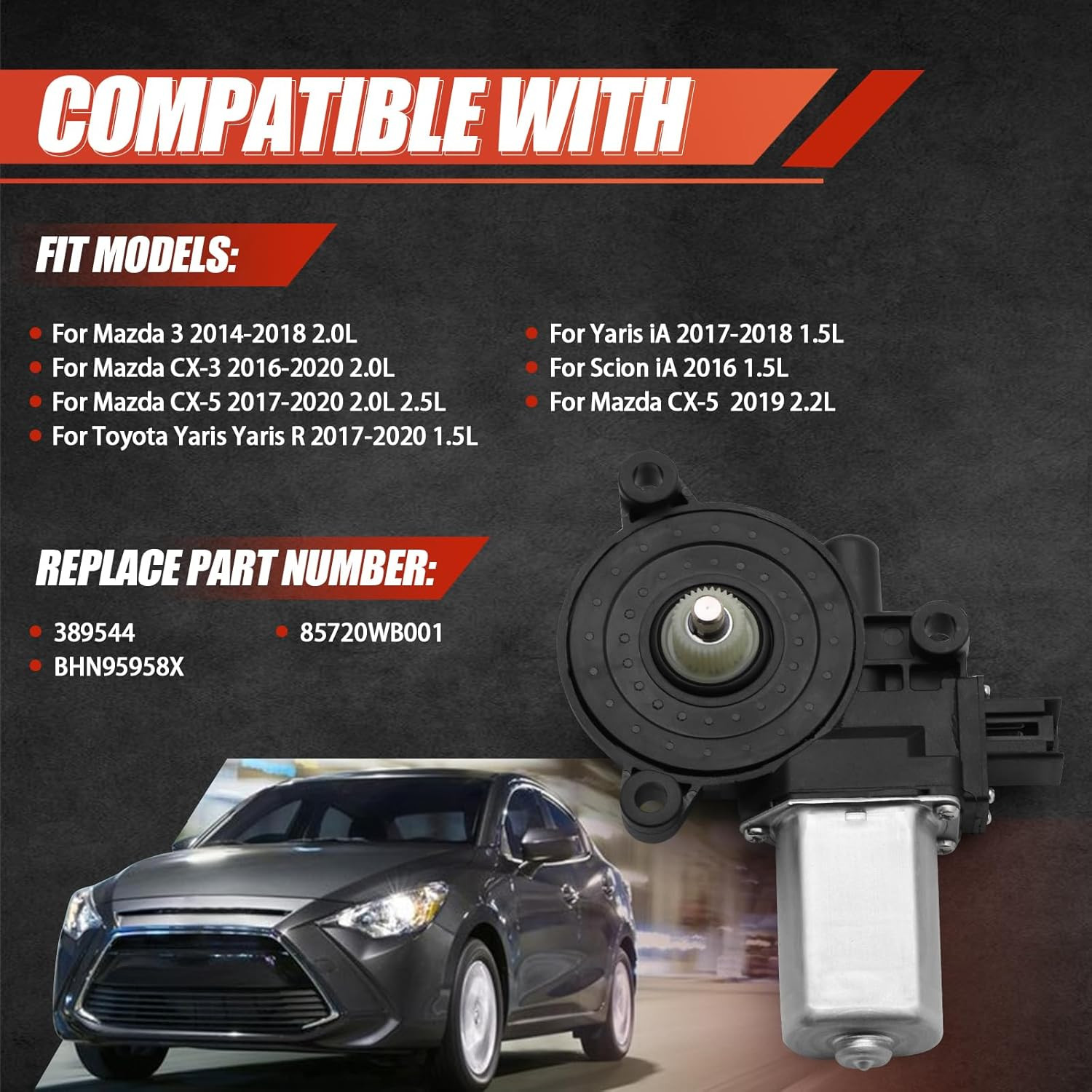 Front Left Window Motor 2014-2020 Mazda 3 CX-5 Scion iA Yaris BHN95958X Anti-Pin