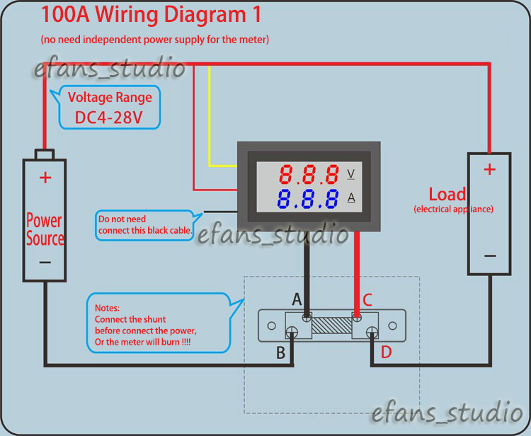 0-100V 100A DC Digital LED Voltmeter Ammeter Amp Volt Meter + 100A shunt 12v 24v