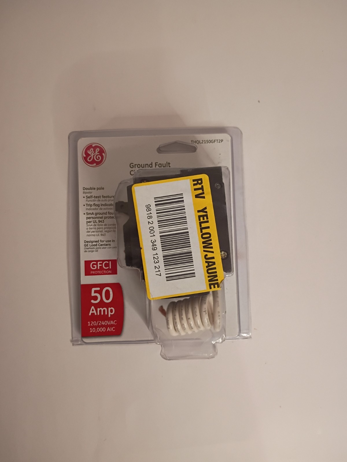 GE THQL2150GFT2P Ground Fault Circuit Breaker Interrupter 50A GFCI Double Pole