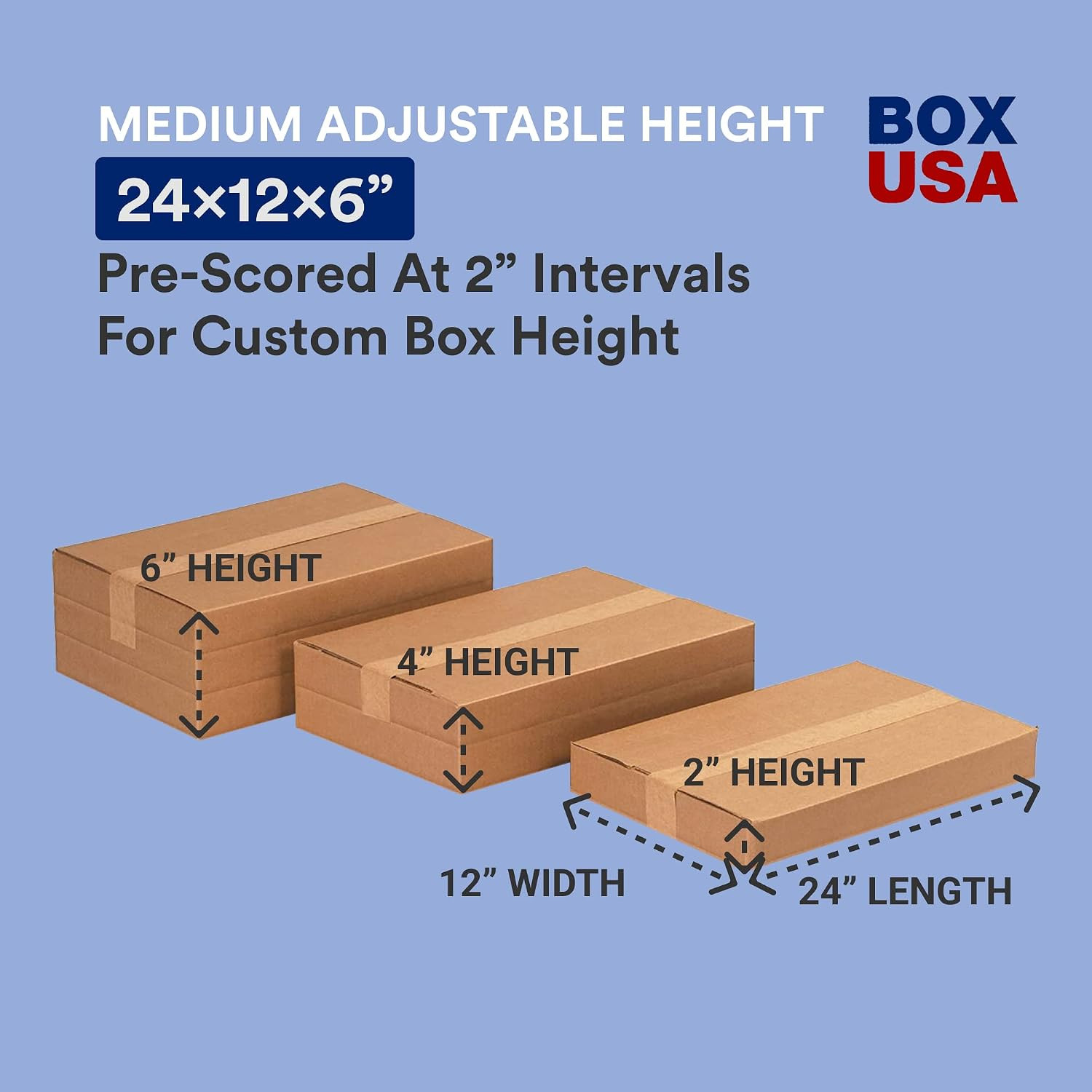 BOX USA Moving Boxes Multi-Depth Large, 24″L X 12″W X 6″H 20-Pack | Corrugated A