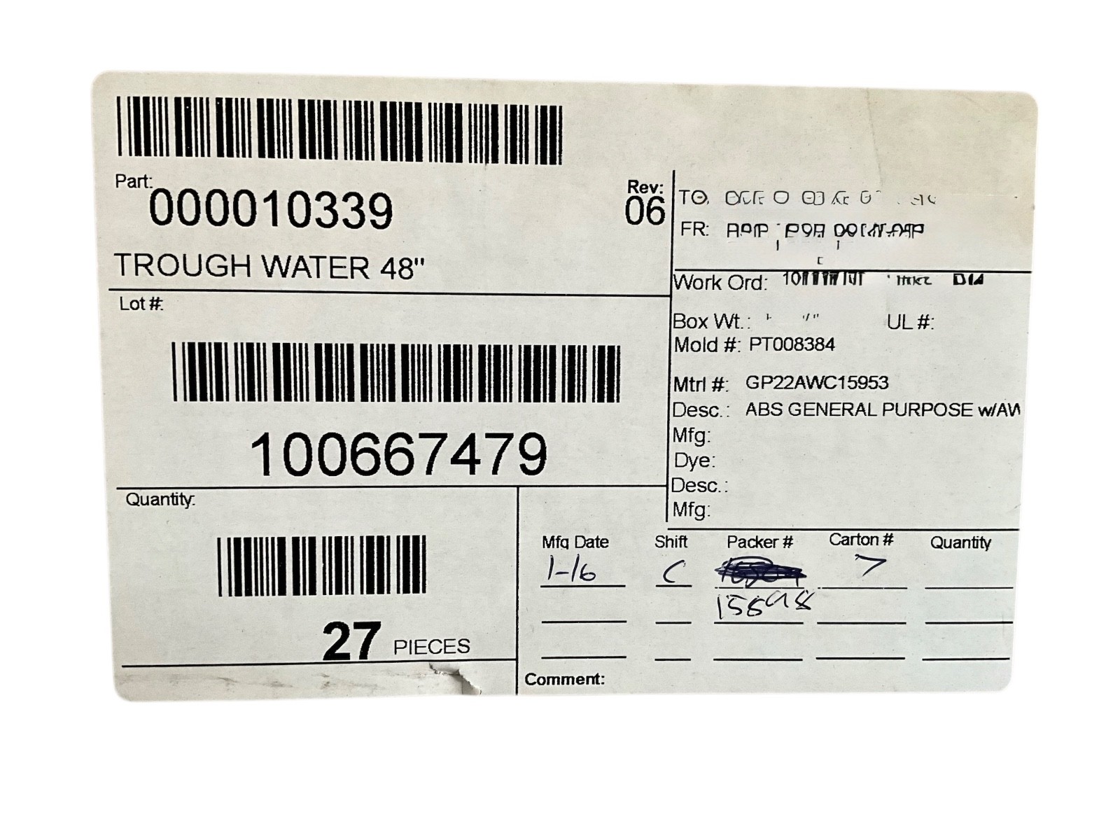 New Manitowoc 48″ Water Trough Tray ABS Plastic OEM Part 000010339 – Durable