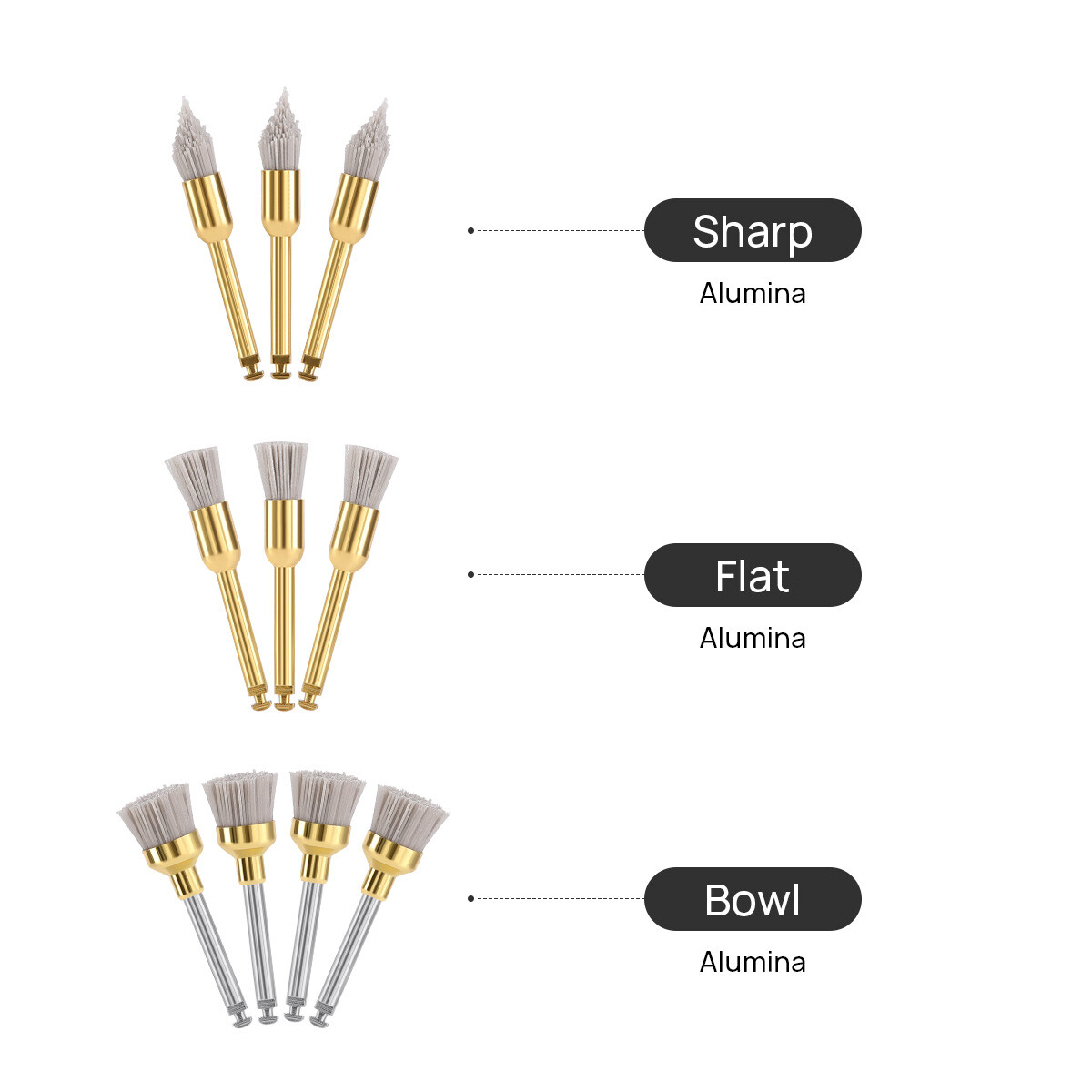 Dental Latch Type RA Polishing Brush Flat/Sharp/Bowl for Contra Angle Handpiece