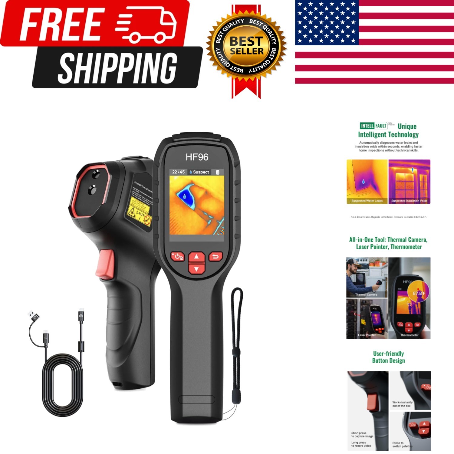 Thermal Camera with AI Scene Detection, Laser Pointer, -4°F~1022°F | 240×240 …