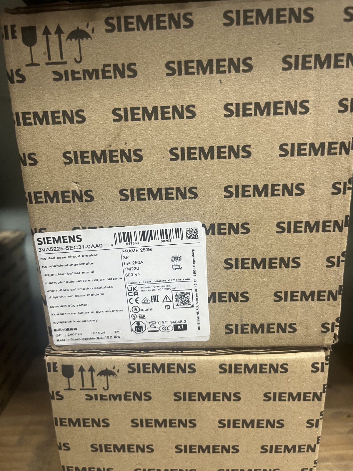 3VA5225-5EC31-0AA0 Siemens 250a 3P 480v Breaker replaces FXD63B250