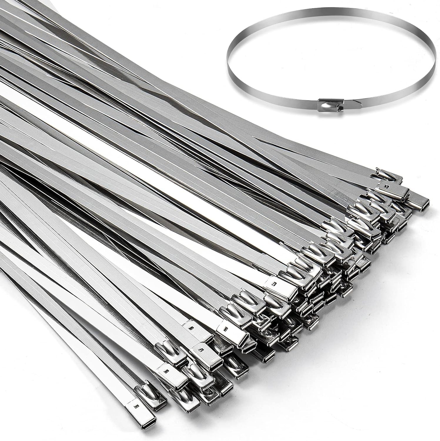 100PCS 11.8Inch Metal Cable Zip Ties – 304 stainless steel Heavy Duty Self