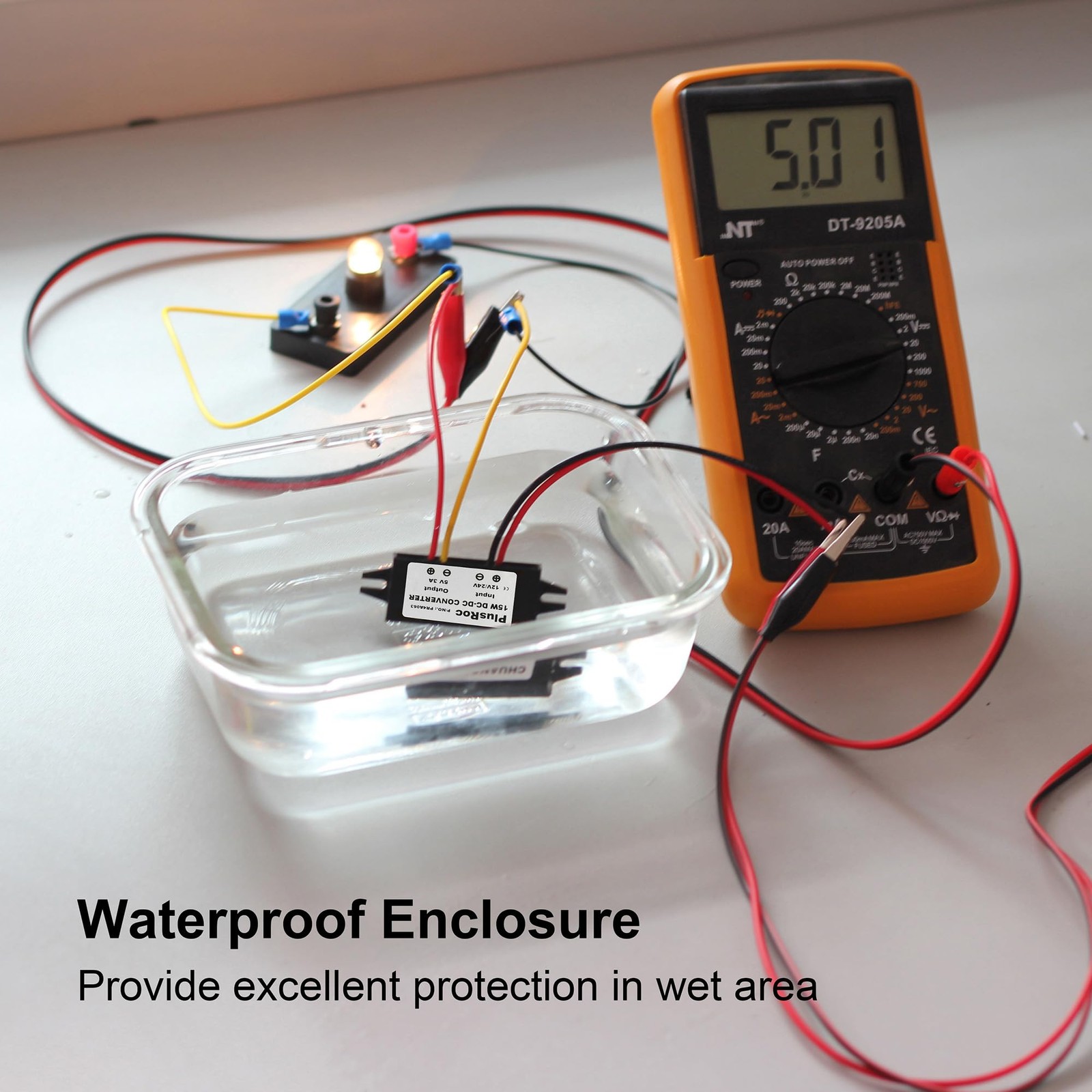 Waterproof DC 12V/24V to 5V 3A Converter, 5.5×2.1mm DC Male Plug