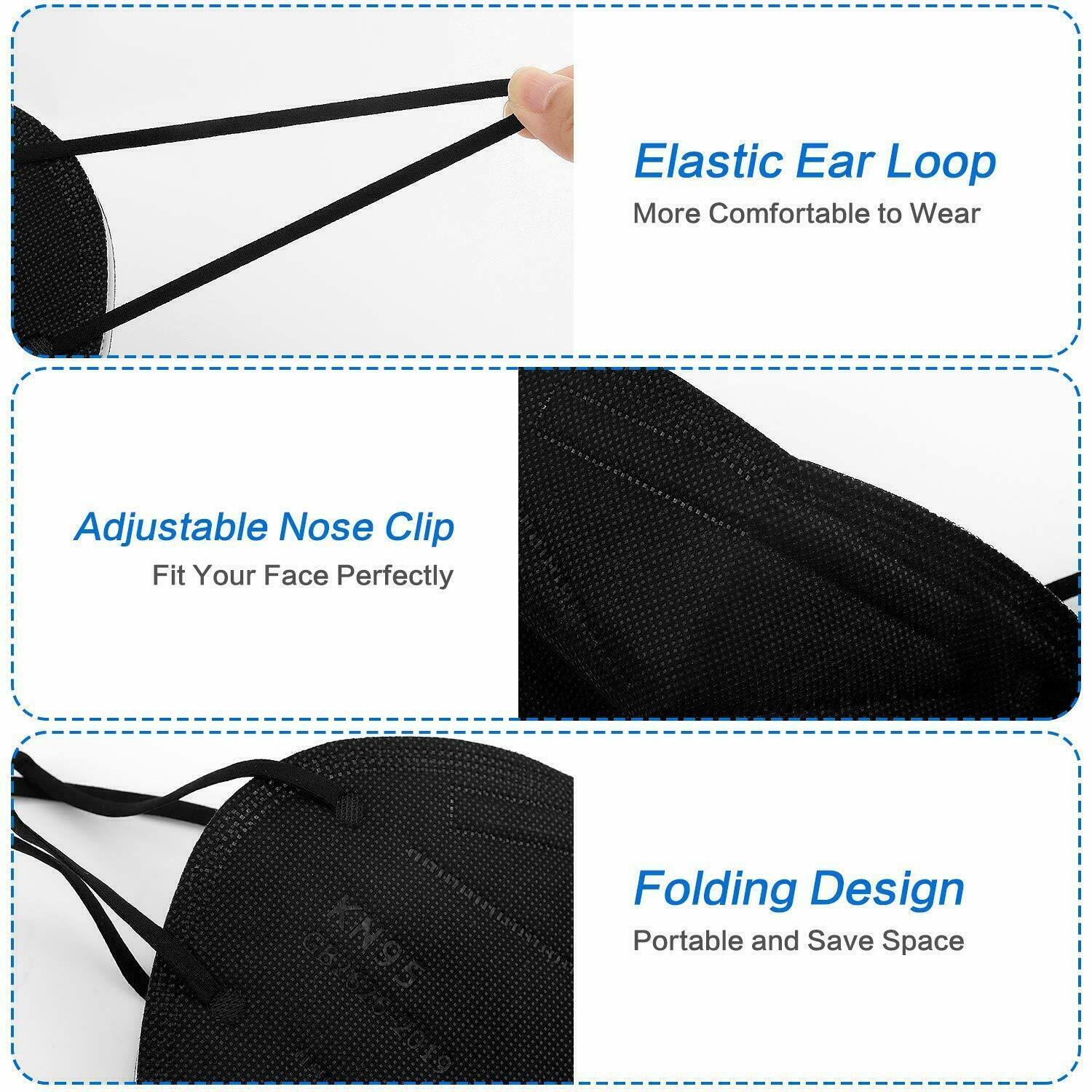 10 Pcs KN95 Black Face Mask 5 Layer Respirator Protective Breathable BFE 95%