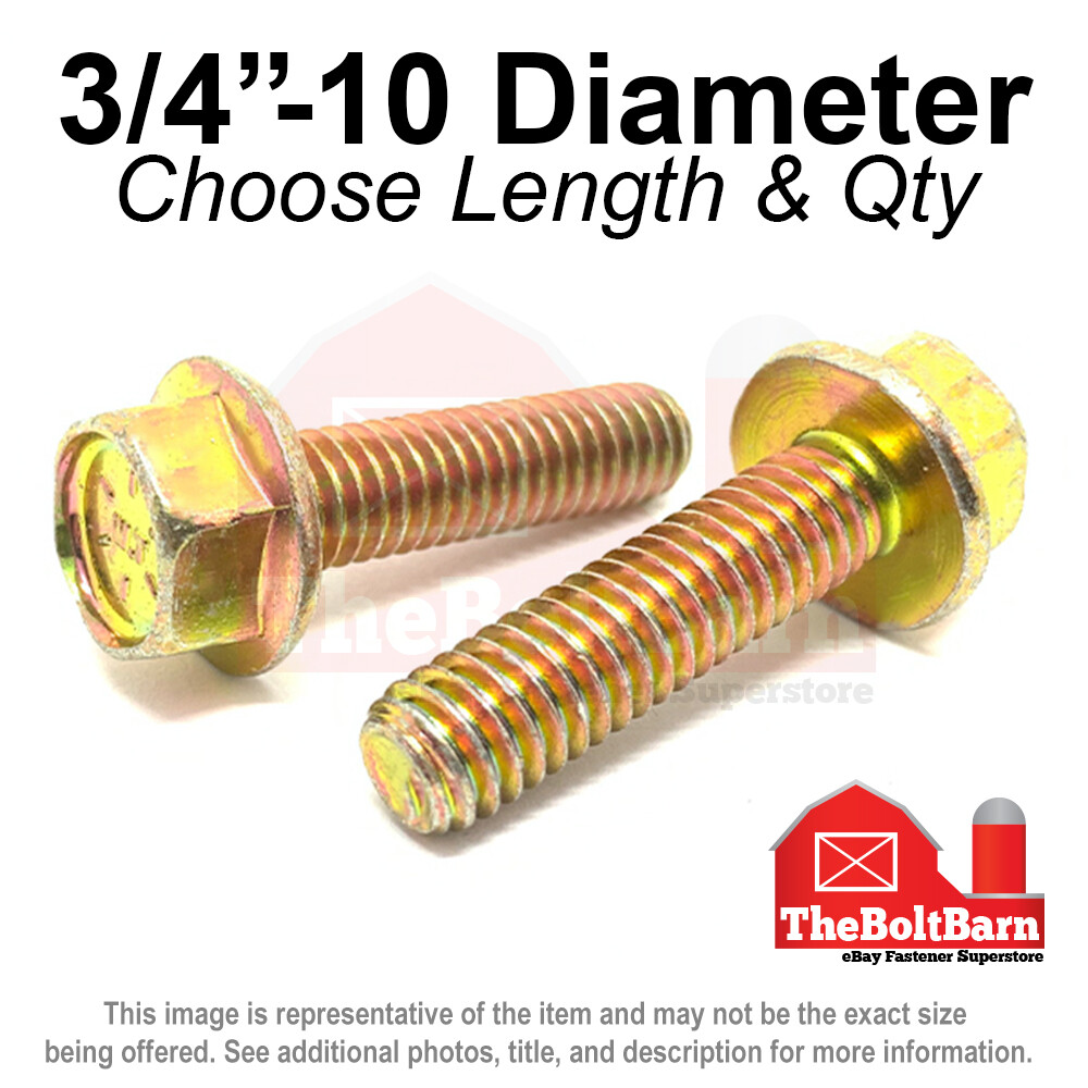 3/4″-10 Grade 8 Hex Flange Screws Frame Bolts Zinc Yellow (Pick Length & Qty)