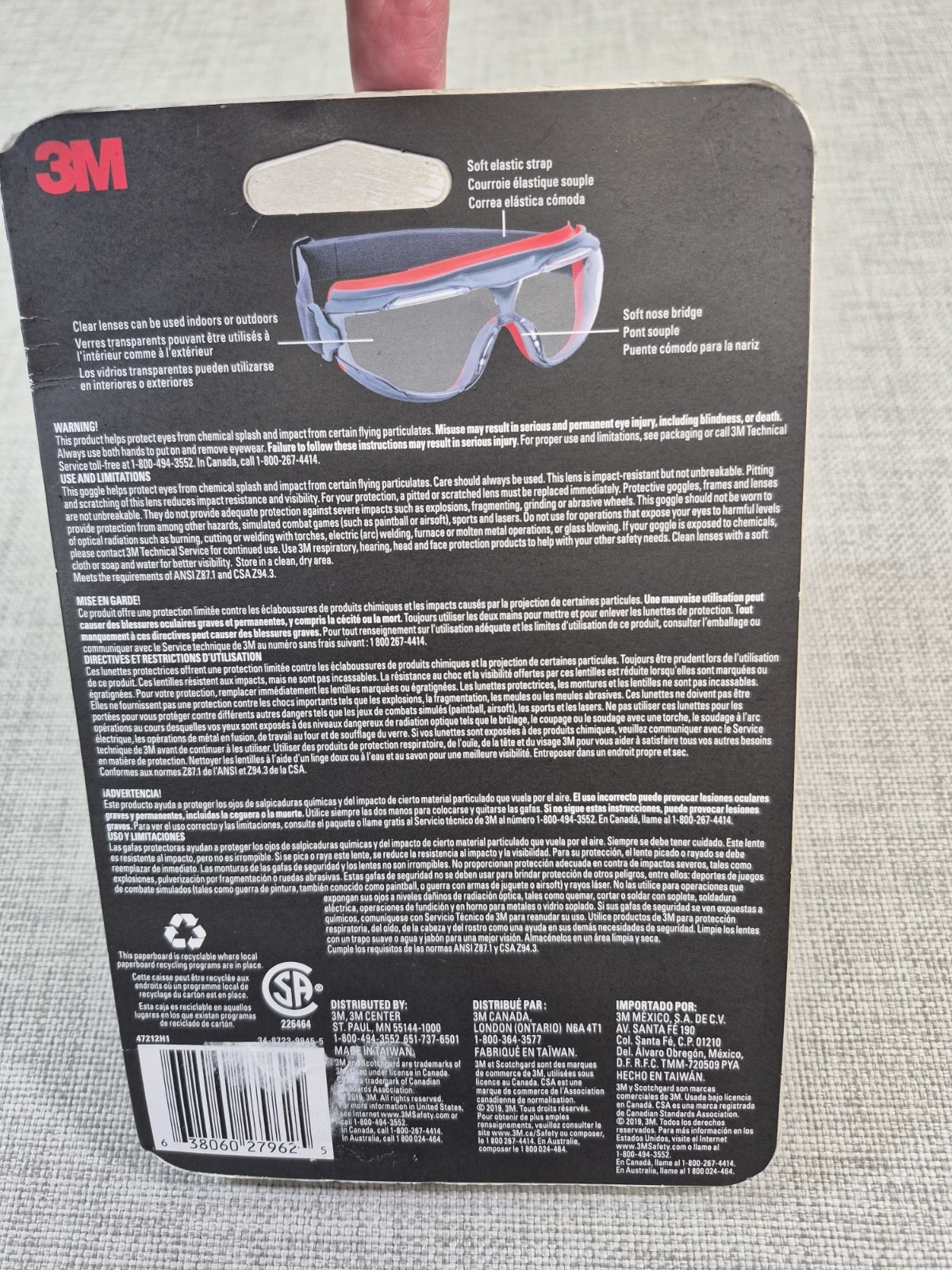 3M Scotchgard Anti-Fog Safety Goggles PRO Gray / Red with Clear Lens