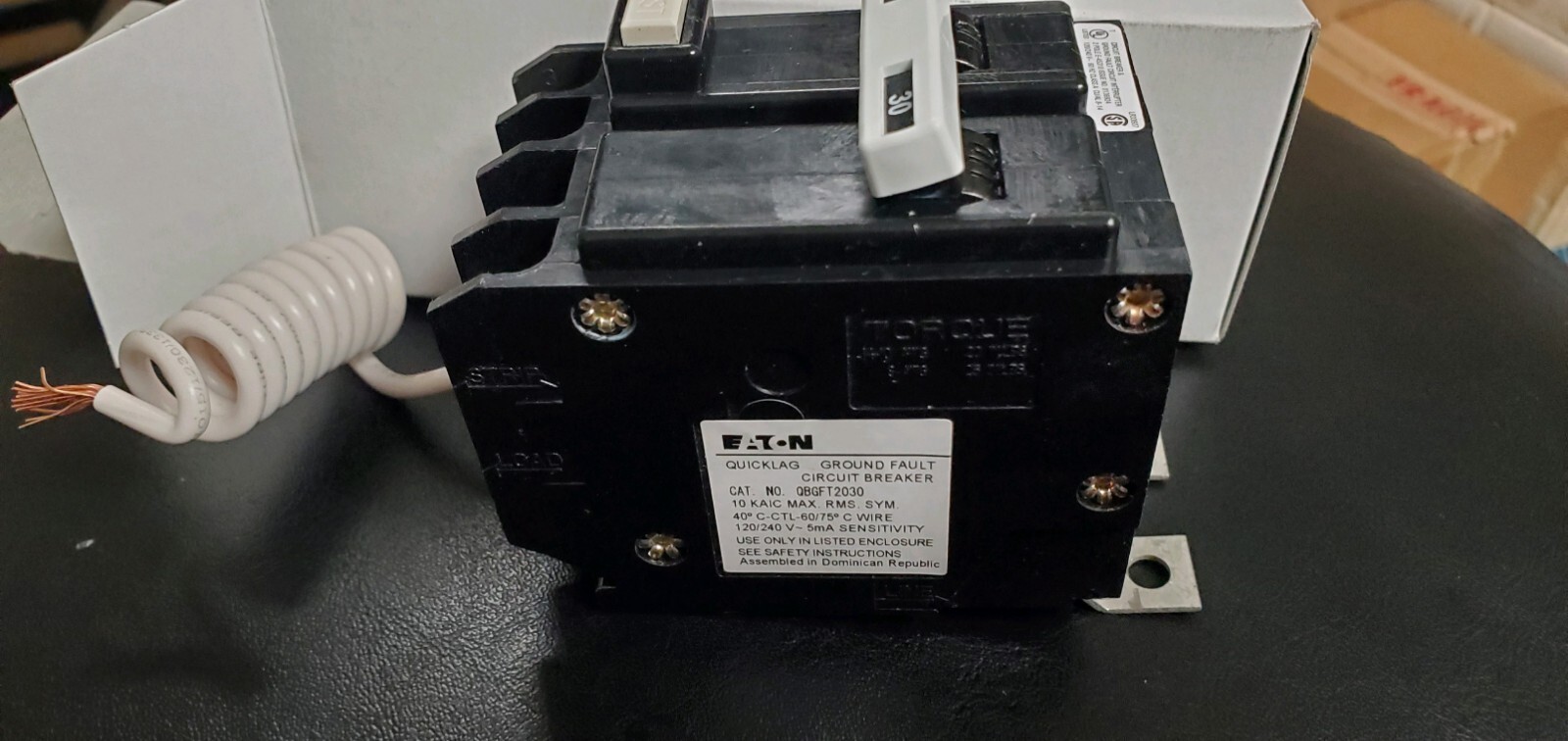 NEW IN BOX EATON CAT. QBGFT2030 30A, 2P, BOLT-ON GFI CIRCUIT BREAKER