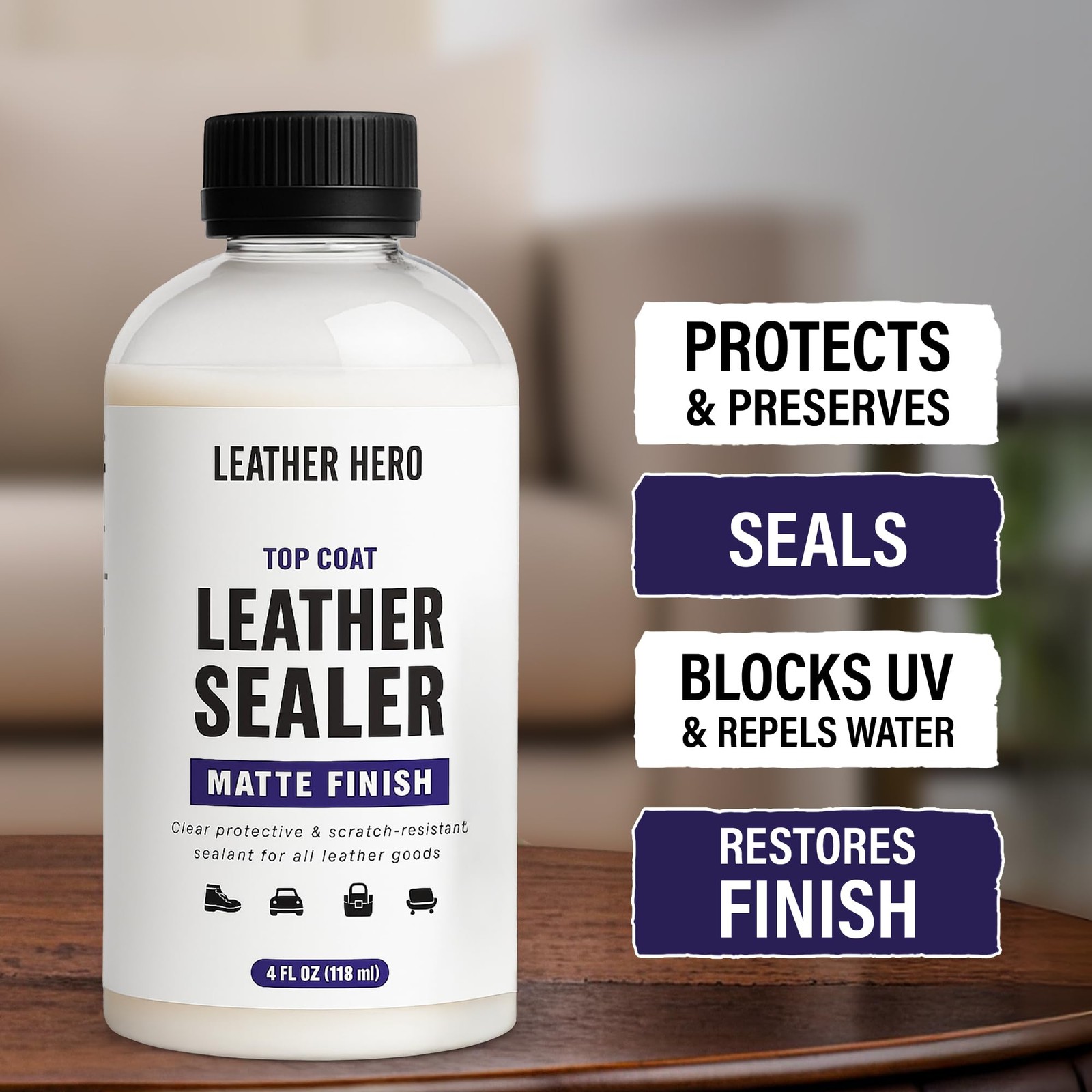 Leather Sealant & Protective Finish for Dye, Paint, Car Seats, Shoes – 4oz