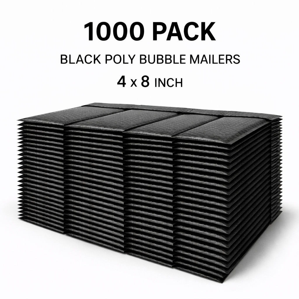1000 Bulk Black Poly Bubble Mailers #000 4×8 Water Resistant Padded Envelopes