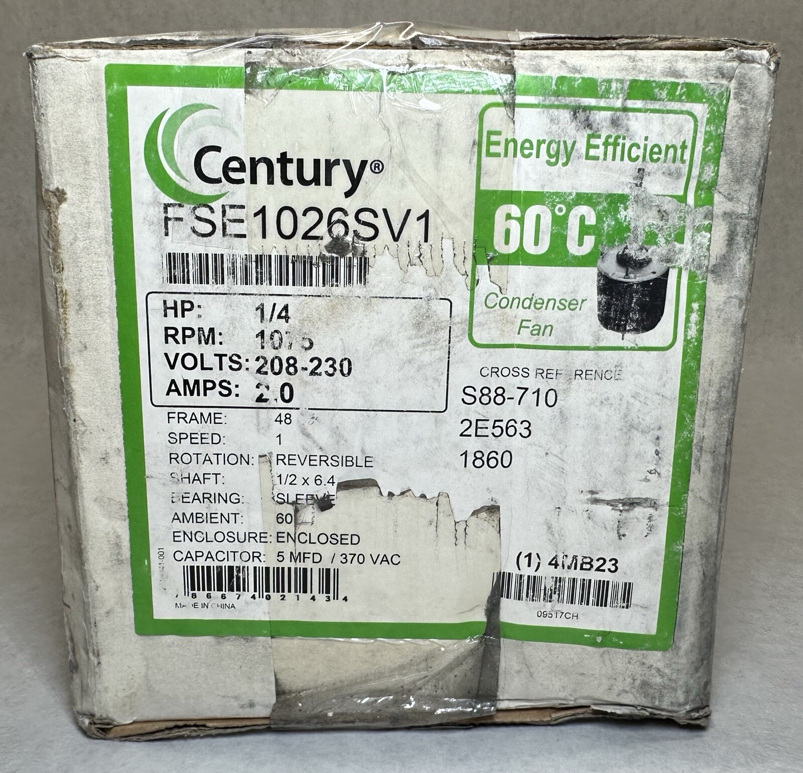 NEW Century FSE1026SV1 Condenser Fan Motor, 208/230V, 1/4 HP, 1075 RPM