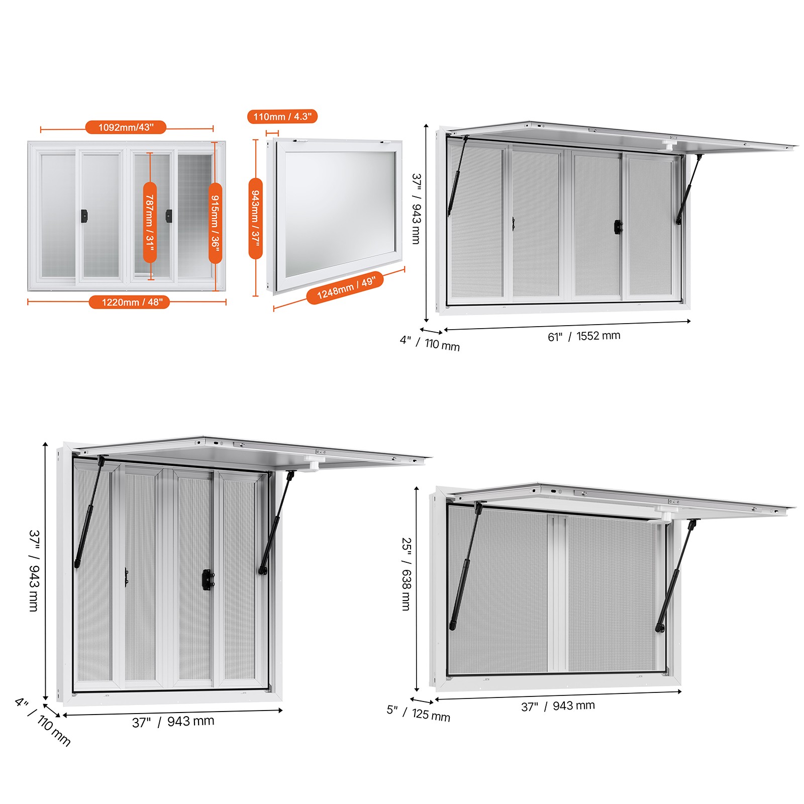 Uimoso Concession Stand Service Window with Aluminum Alloy Awning for Food Truck