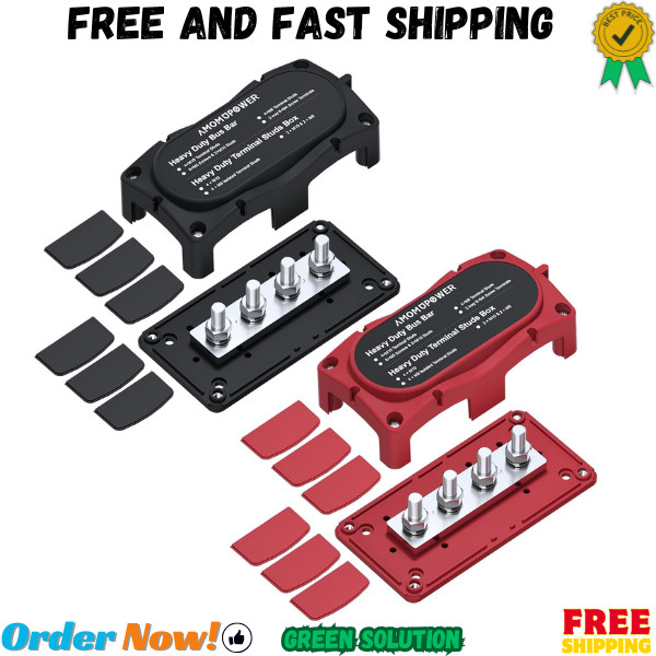 2Pcs 300A Busbar 12-48V DC Heavy Duty Copper Power Distribution Block 4 X M8 (5/
