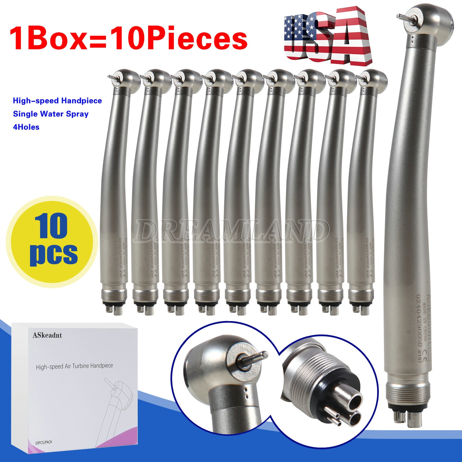 10 Pcs ADA4 NSK PANA MAX Style Dental High Speed Turbine Handpiece Push 4Hole