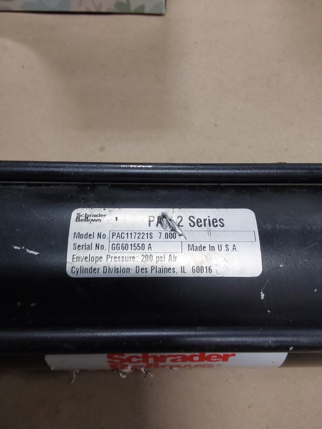 Schrader Bellows PAC117221S 7.000 PA-2 Series Pneumatic Air Cylinder 200PSI