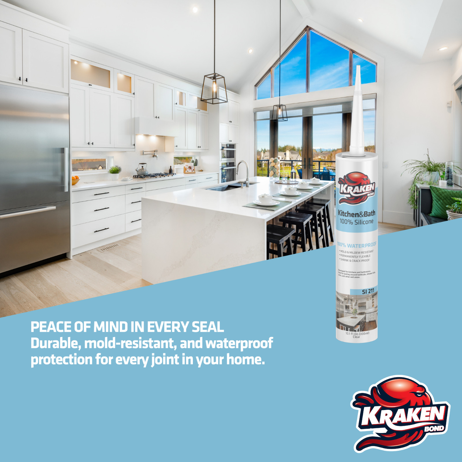 Kraken Bond 100% Clear Silicone Caulk ( 12×10.1 fl.oz) 12 Pack