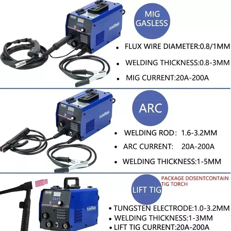 MIG200 110/220V 3-in-1 MIG Welder 200A TIG/MIG/MMA NO GAS IGBT Welding Machine