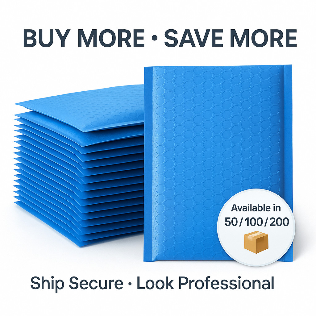 Villago #000 Blue Bubble Mailers 4×8 Self-Seal Padded Envelopes – 50/100/1000