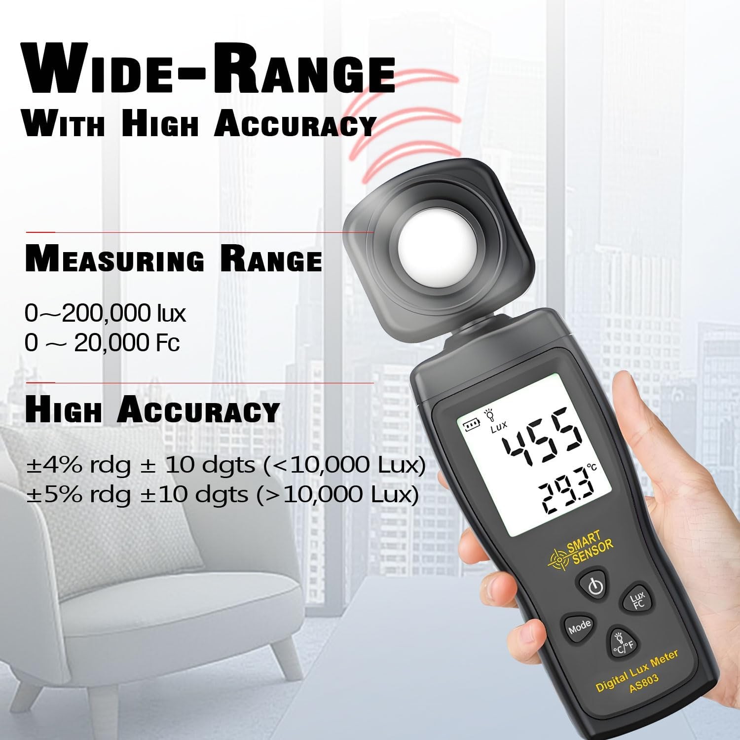 Digital Light Meter, Backlit LCD Display Lux/Foot Candles Meter with 180º Rotati