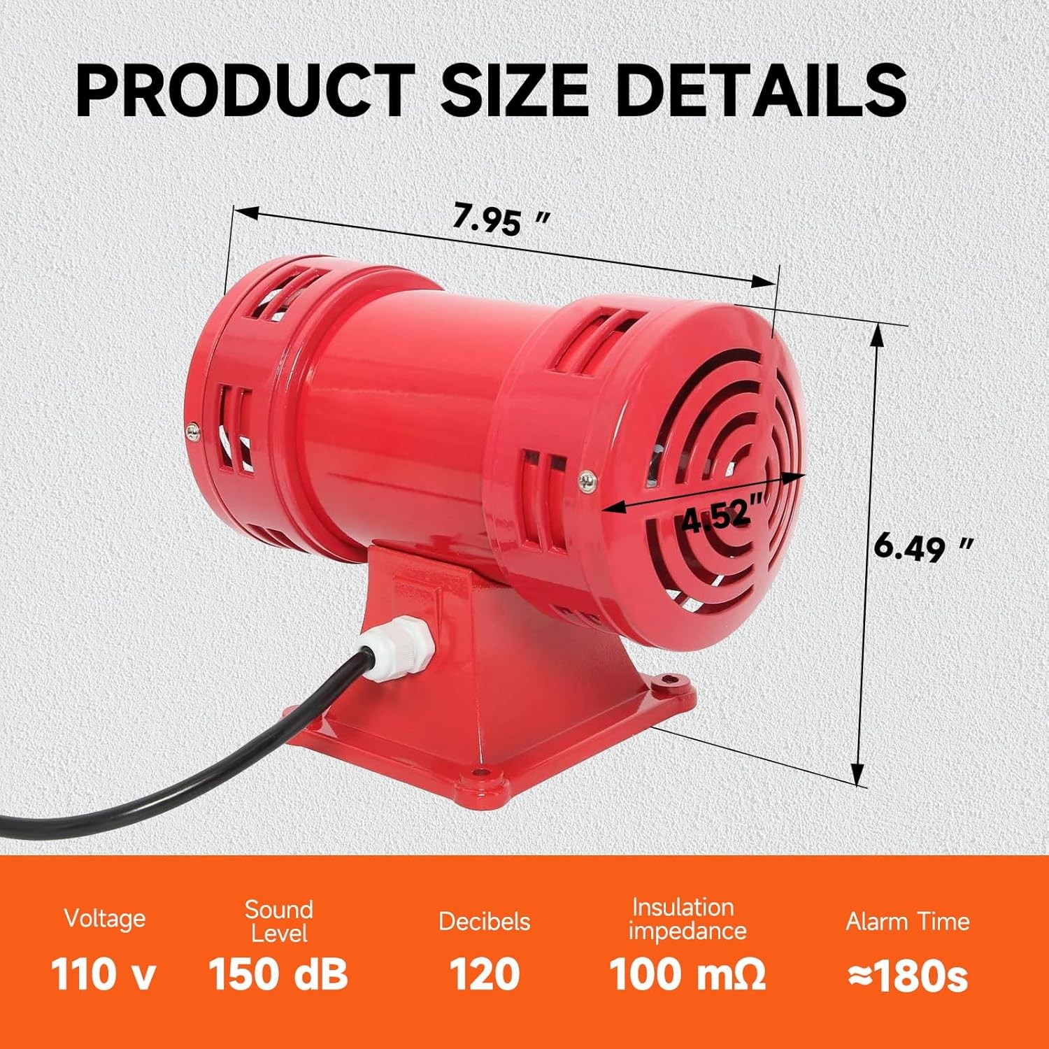 Industrial Electric Motor Air Raid Siren 110V 60HZ 150DB Siren Alarm Super Loud