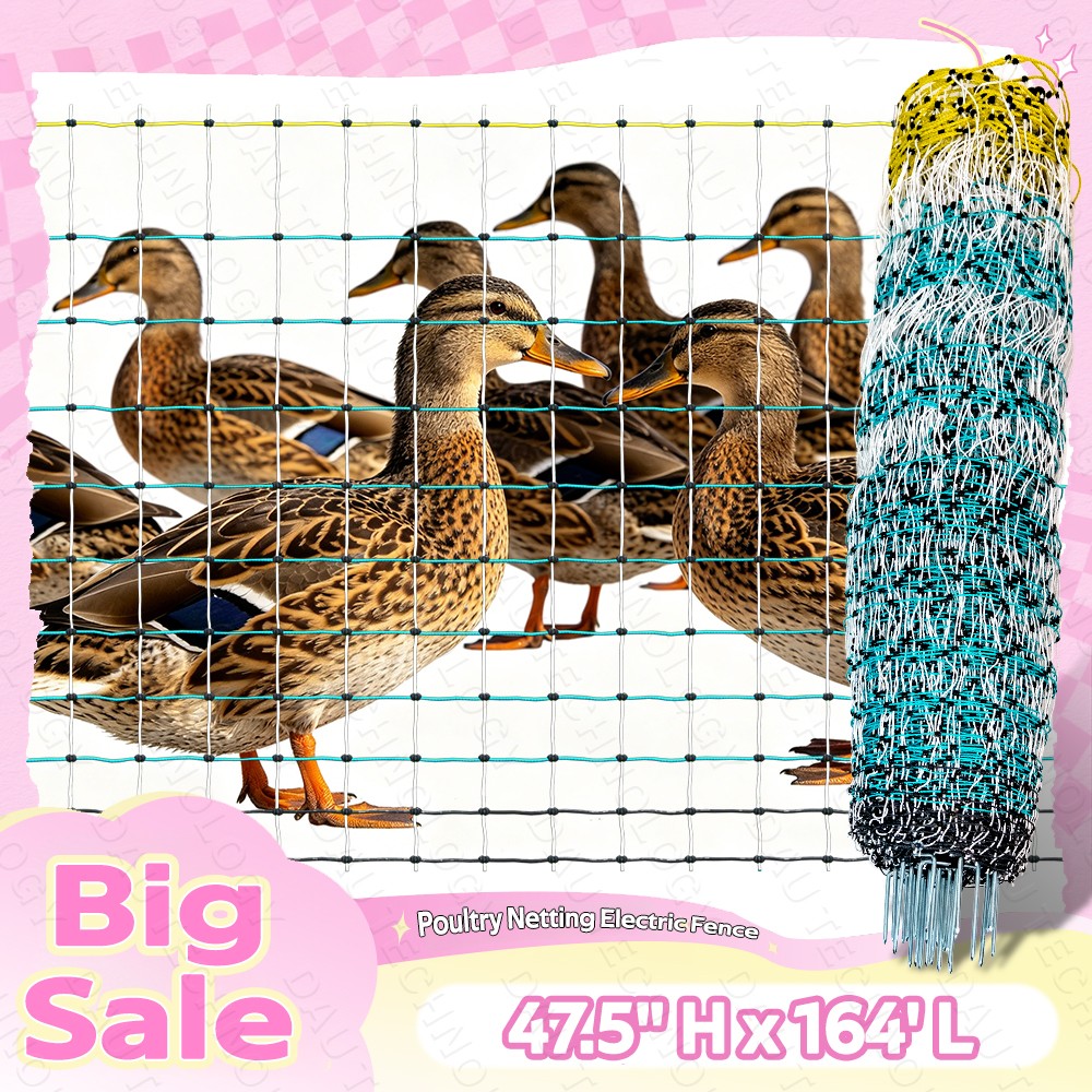 Updated Poultry Netting, Portable Electric Livestock Mesh Fence 47.5″ H x 168′ L