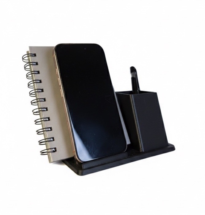 3D Printed Desk Organizer Phone Stand Pen Holder Minimalist Black Office Tray
