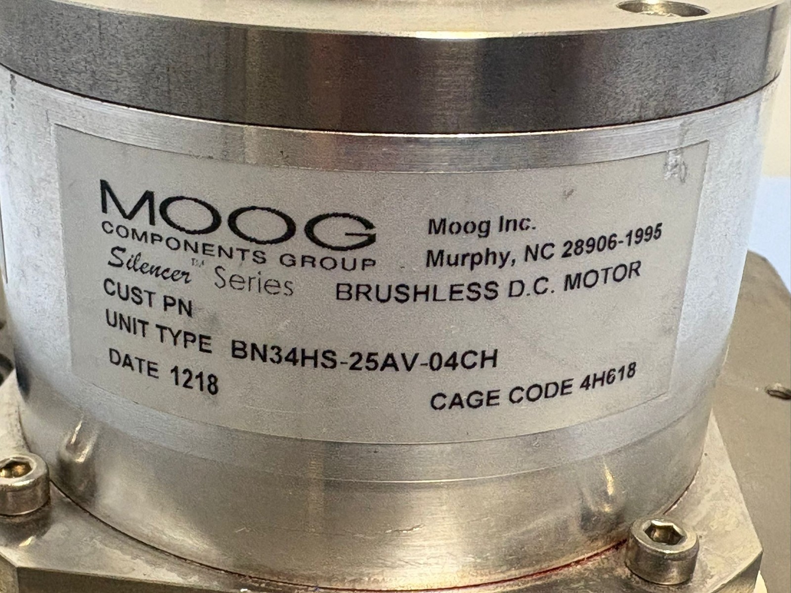 MOOG Silencer Series Brushless DC Motor Part BN34HS-25AV-04CH, 1066817 w/ Blower