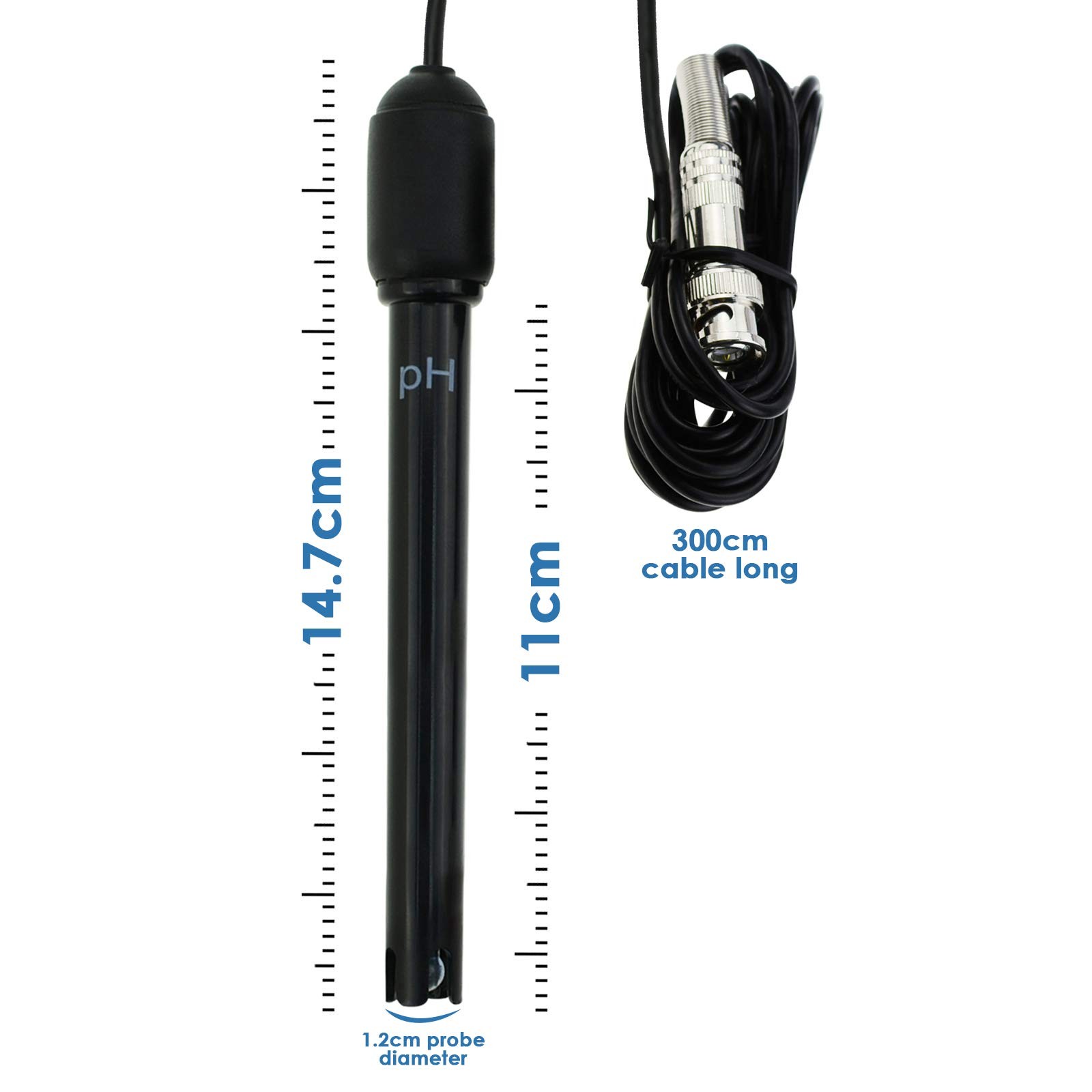 0-14 pH Electrode Probe, Meter with Replacement BNC 300 Cm