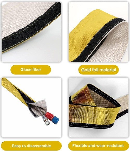Gold Foil Sleeving Heat Shield Fuel line Wire Heat Color: GoldSize: 3/4IDX10FT