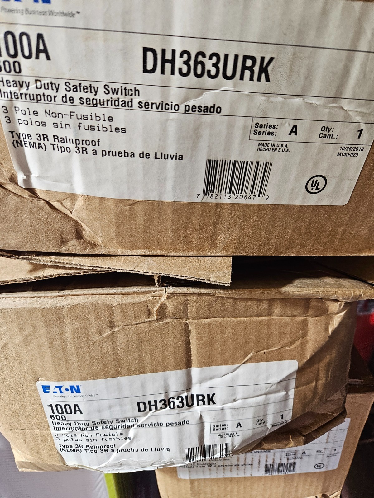 DH363URK Cutler Hammer 100 Amp 600V 3P Non Fusible Nema 3R Outdoor Disconnect