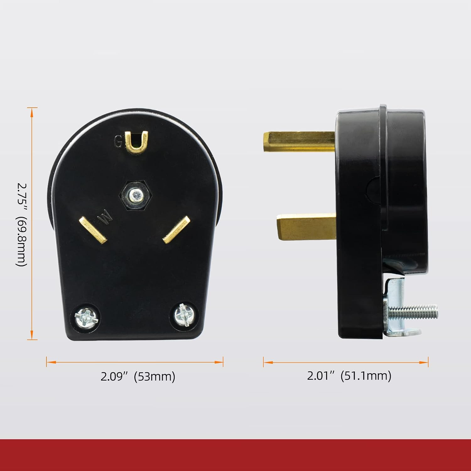 30 Amp 125V RV Replacement Plug, NEMA TT-30P Heavy Duty Angle Plug, Self-Grounde