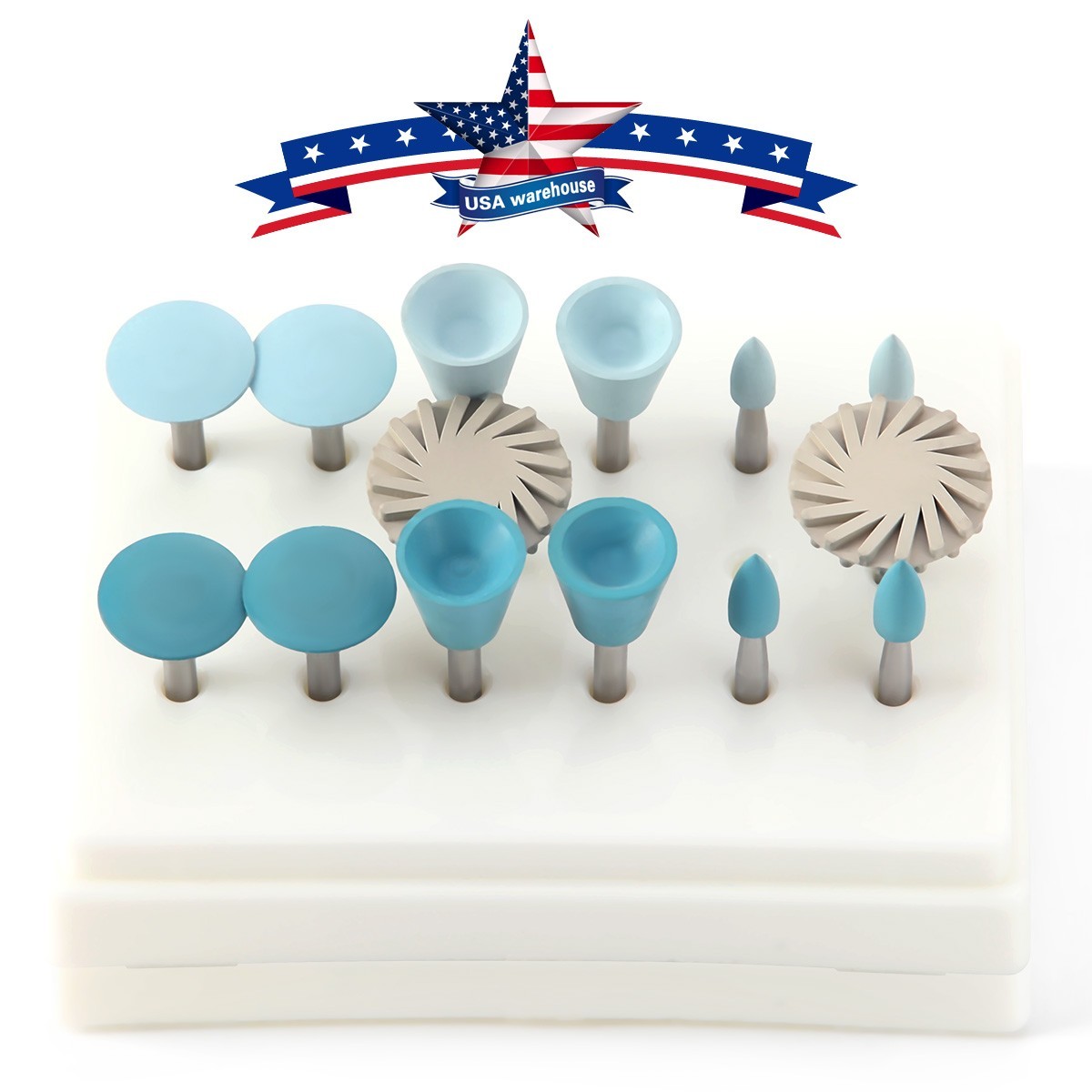 AZDENT 14Pcs Dental Composite Polishing Silicone Rubber Discs Burs Kit 2.35MM