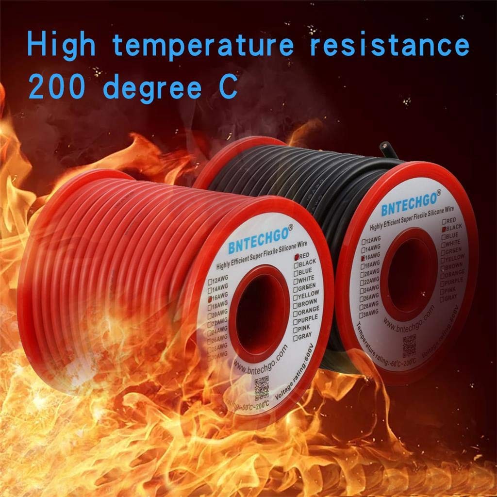 16 Gauge Silicone Wire Spool red and Black Each 50ft Flexible 16 AWG Stranded…