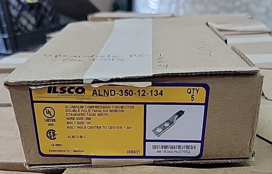 box of 3 NEW! Ilsco ALND-350-12-134 350 MCM Aluminum Compression Lug
