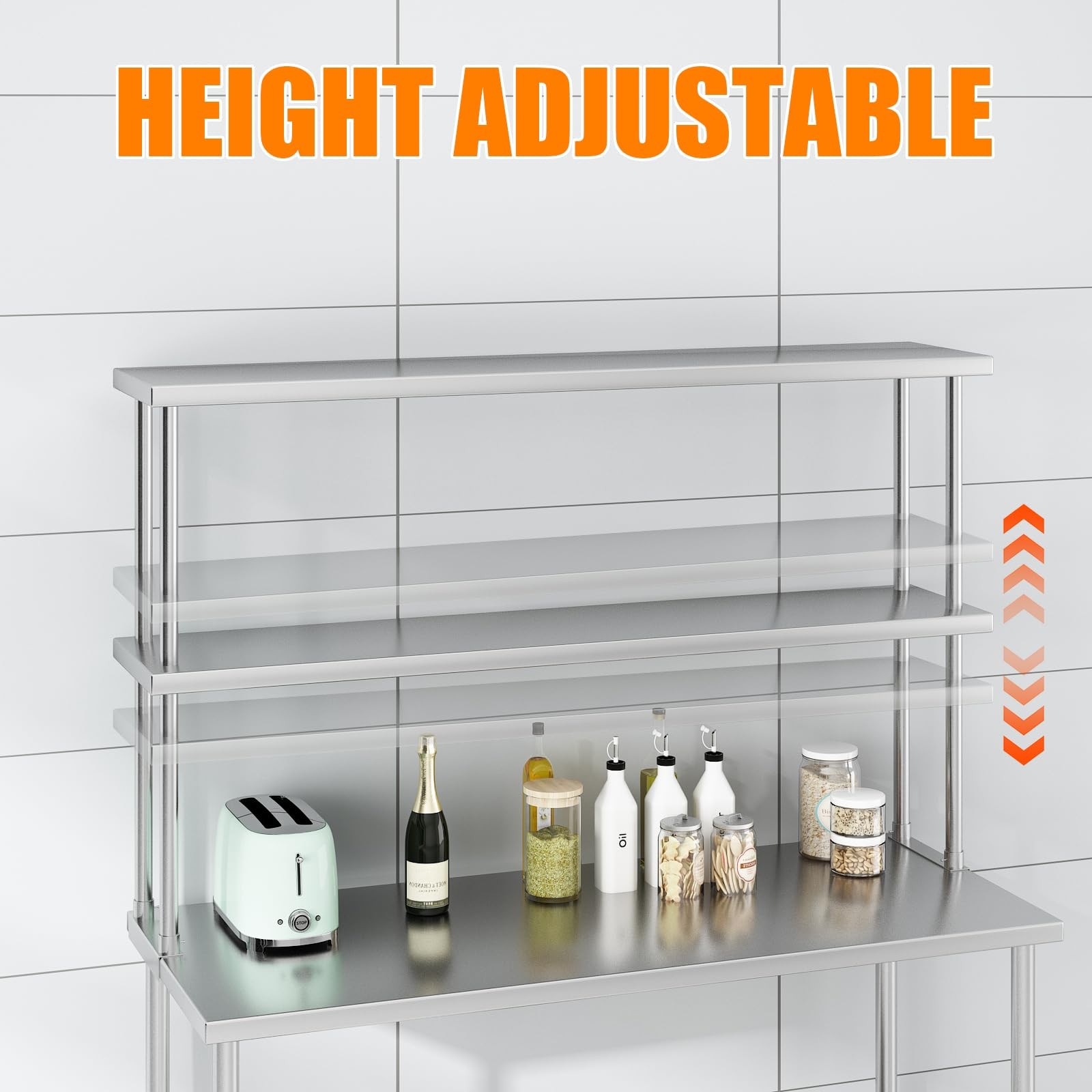 60x12x37 in Stainless Steel Overshelves 2-Tier Heavy Duty Adjustable Shelves