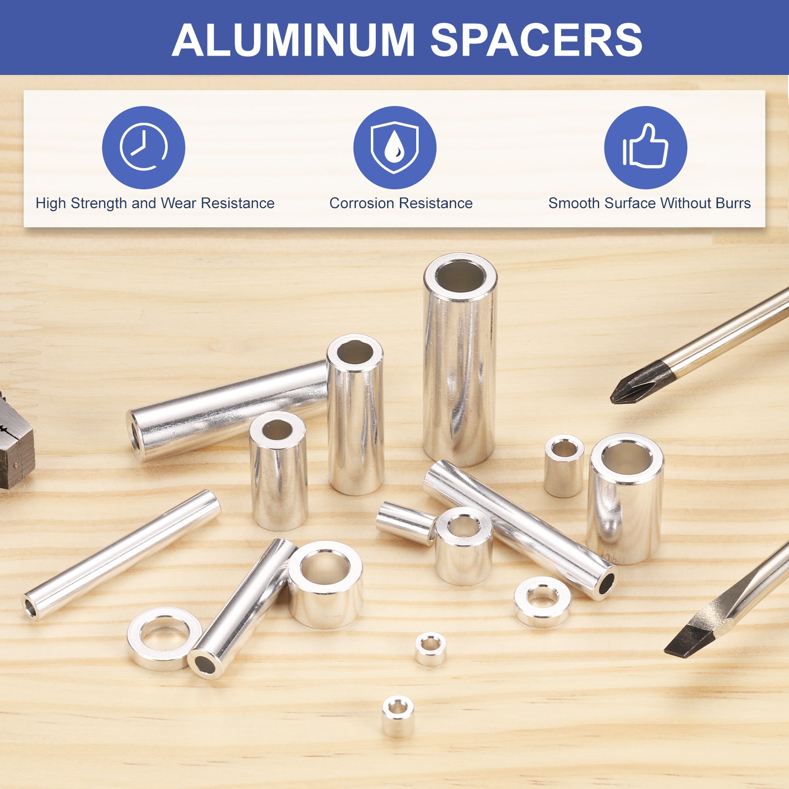 16Pcs Aluminum Spacer 3/8″ OD x 3/16″ ID x 1/4″ Length for M5 Screw
