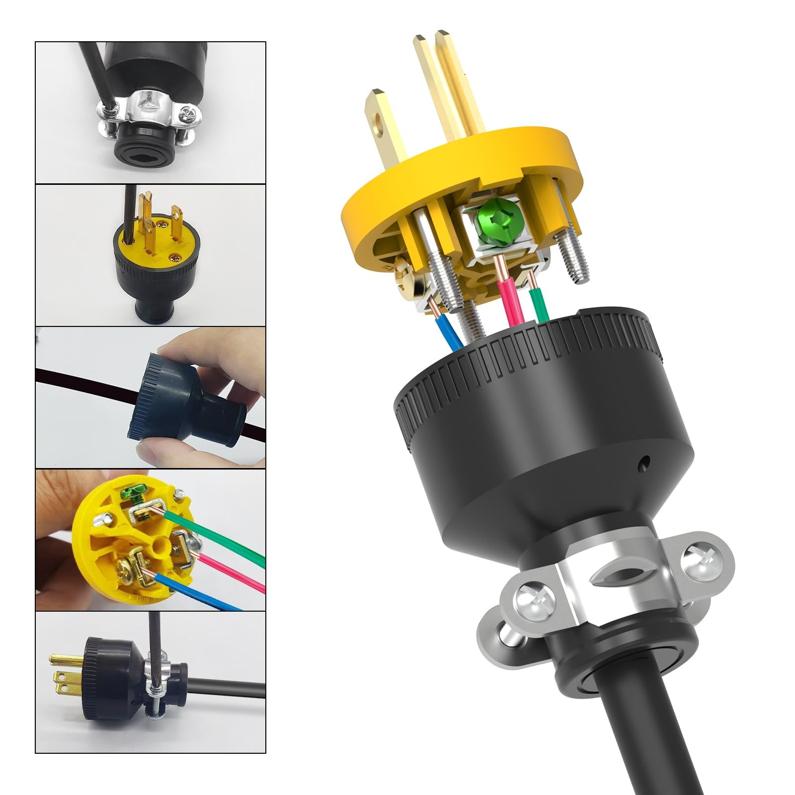 Black 3 Prong Male Extension Cord Replacement Plug Electrical End