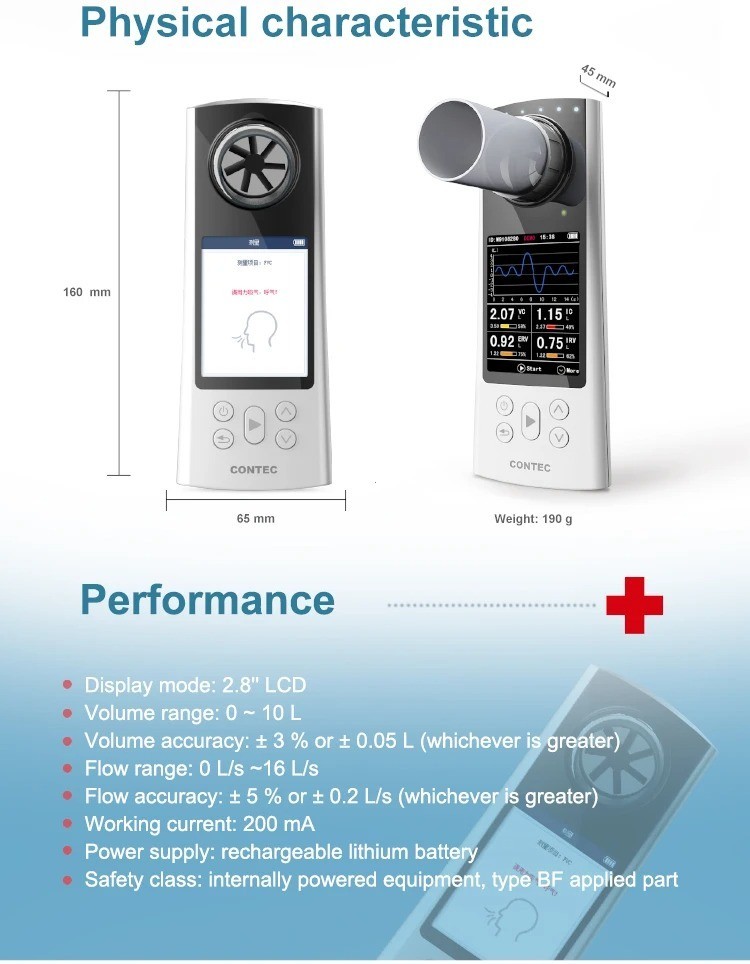 SP80B Handheld Bluetooth Spirometer – Pulmonary Function Tester (FVC, FEV1, PEF)