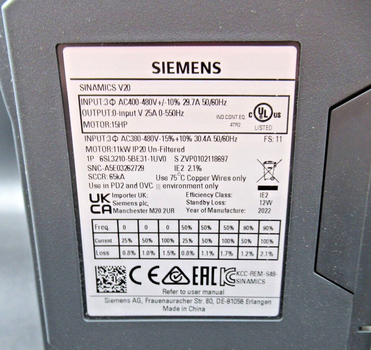 *US SELLER* SIEMENS 6SL3210-5BE31-1UV0 Sinamics V20 VFD 3AC 400V GENUINE *NEW*