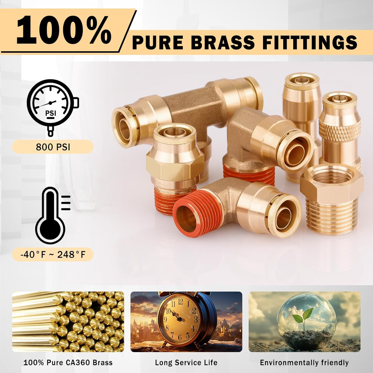 124 PCS Brass DOT Air Line Fittings with 4 Roll 50FT 1/8″ 1/4″ 3/8″ 1/2″ DOT Air